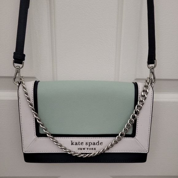 Kate Spade Cameron Colorblock Blue,Green  white Silver Soffiano Leather.Gorgeous - Picture 2 of 7